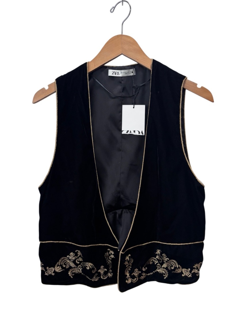 NWT Zara Black Velvet Embroidery Vest Waistcoat